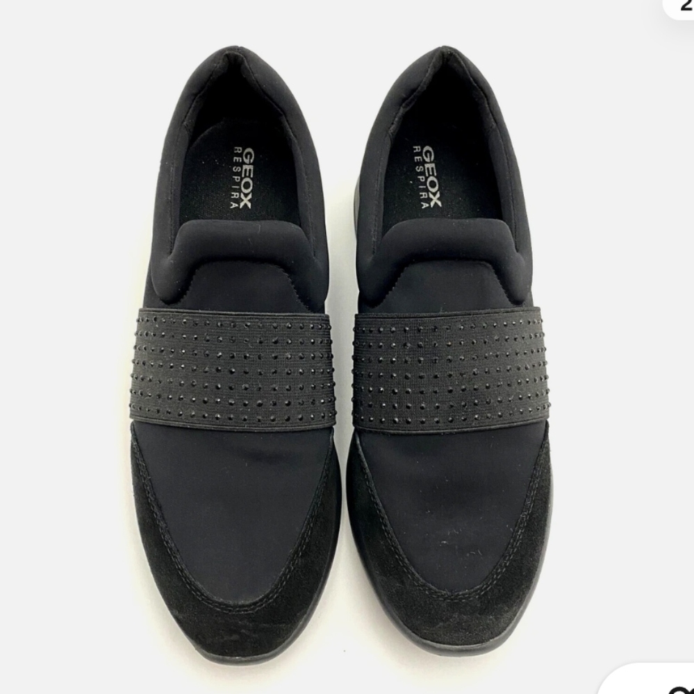 Geox Black Slip On Shoes Sneakers with Black Sparkle Beads Size 6.5
